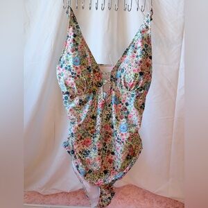 Floral V-Neck One Piece Swimsuit
